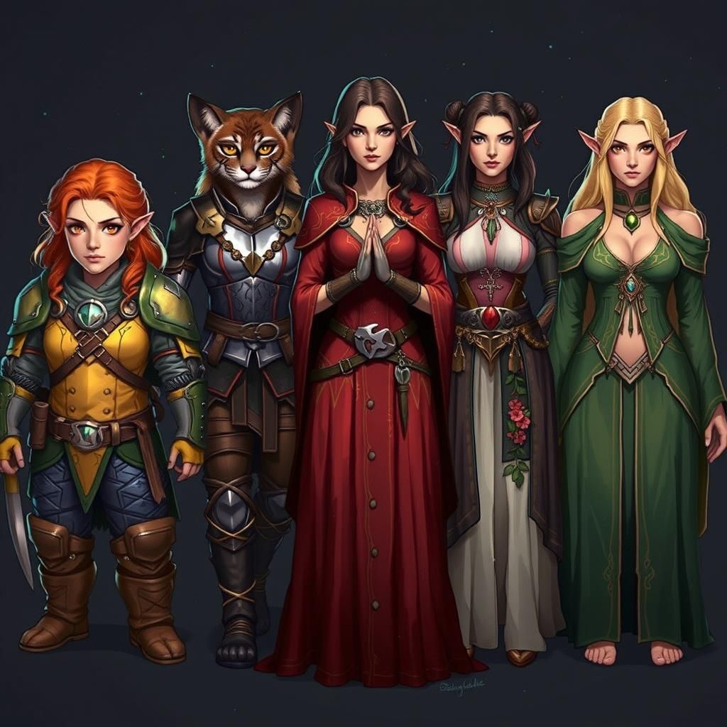Fantasy Female Character Lineup in Vector Art