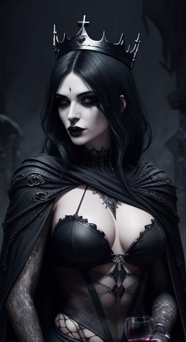Gothic Queen with Wine Cup in Dark Castle