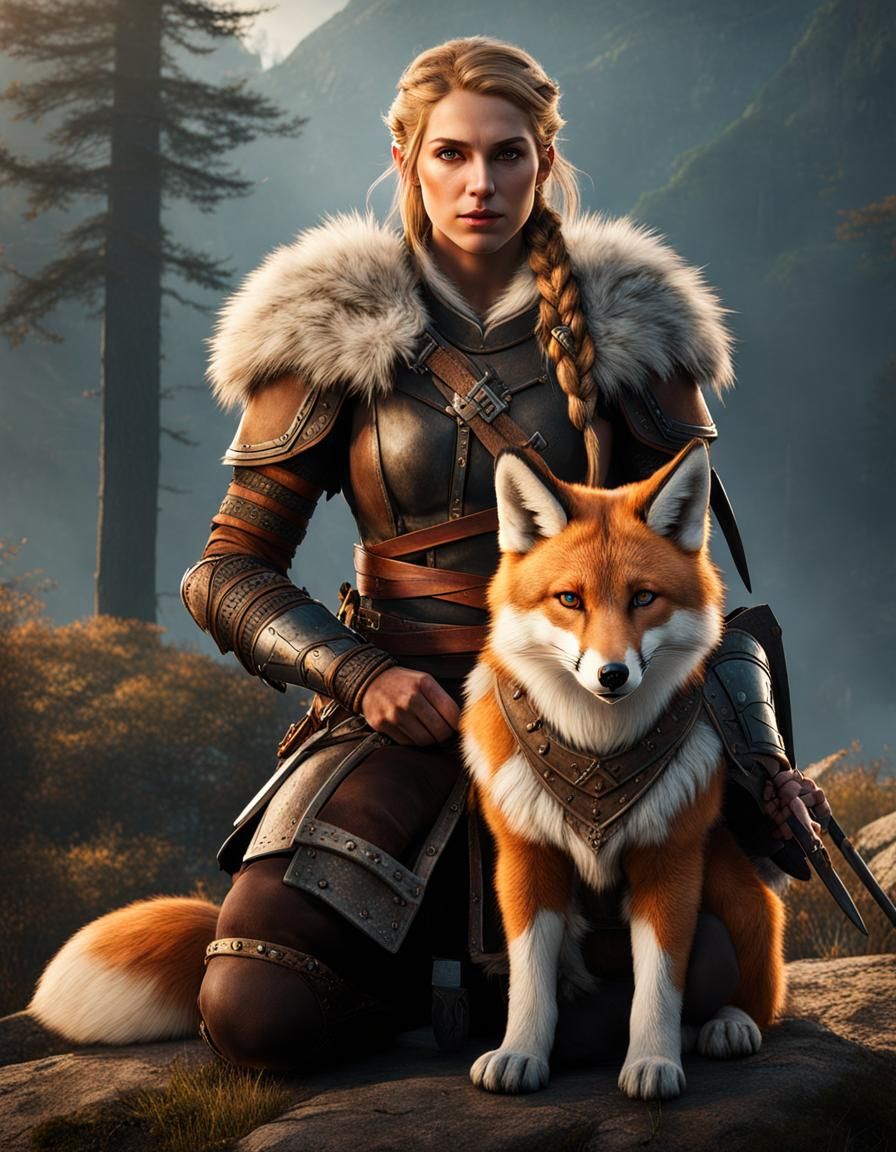 Eivor from Assassin's Creed Valhalla with Fox