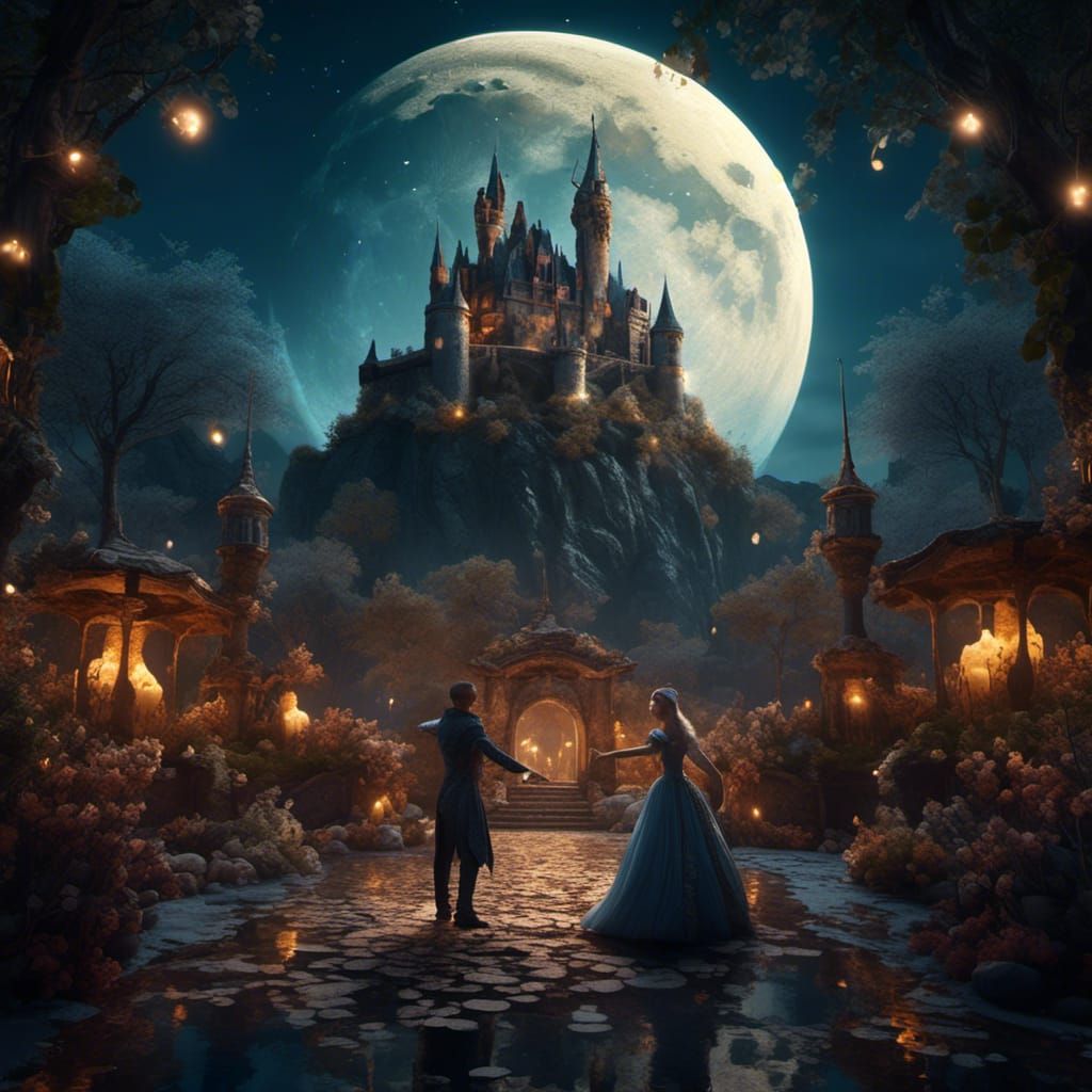 Romantic Dance Under Moonlight, Dark Fantasy Art