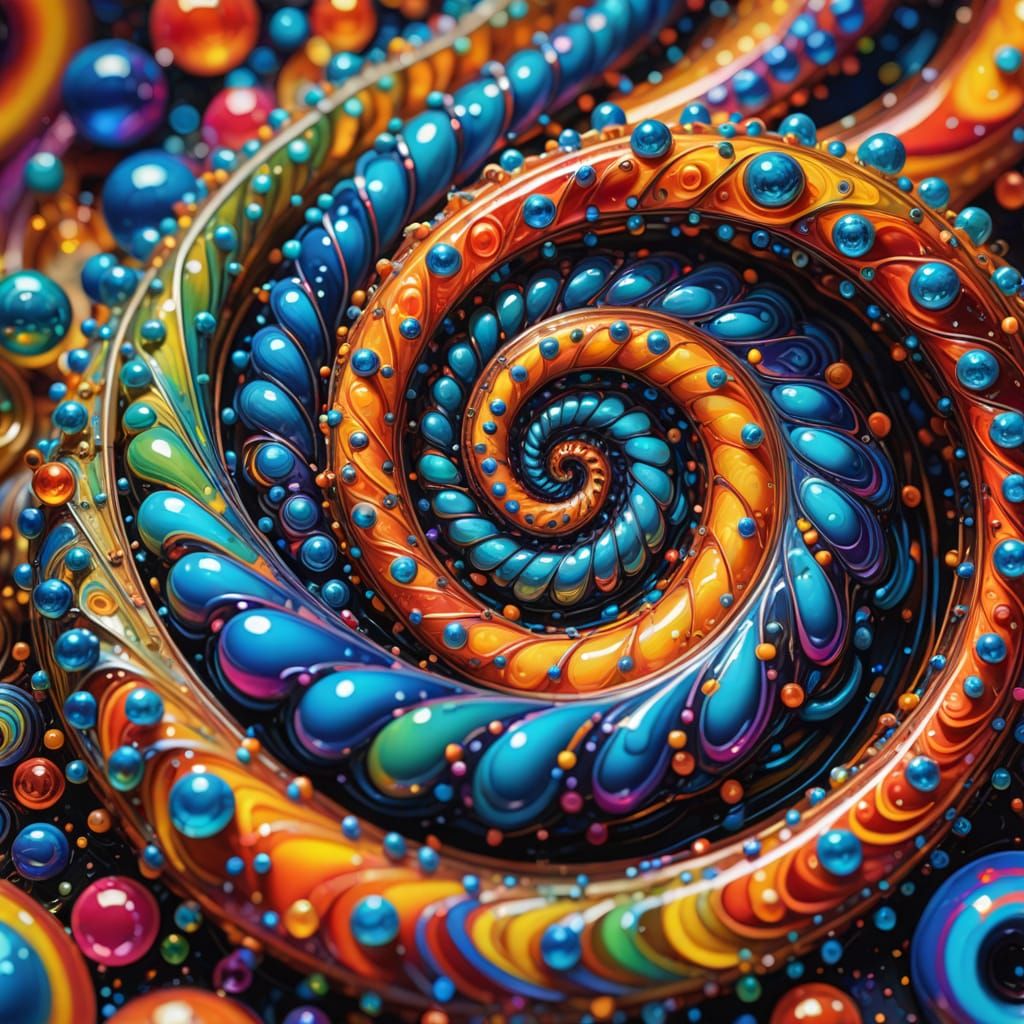 Psychedelic Spiral Beads in Oil Painting Style
