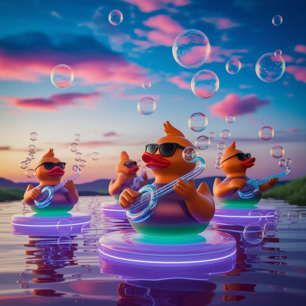 Surreal Rubber Duck Concert in Whimsical Floating Stage