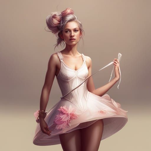 Girl in Tutu Dress: Detailed Art Nouveau Portrait