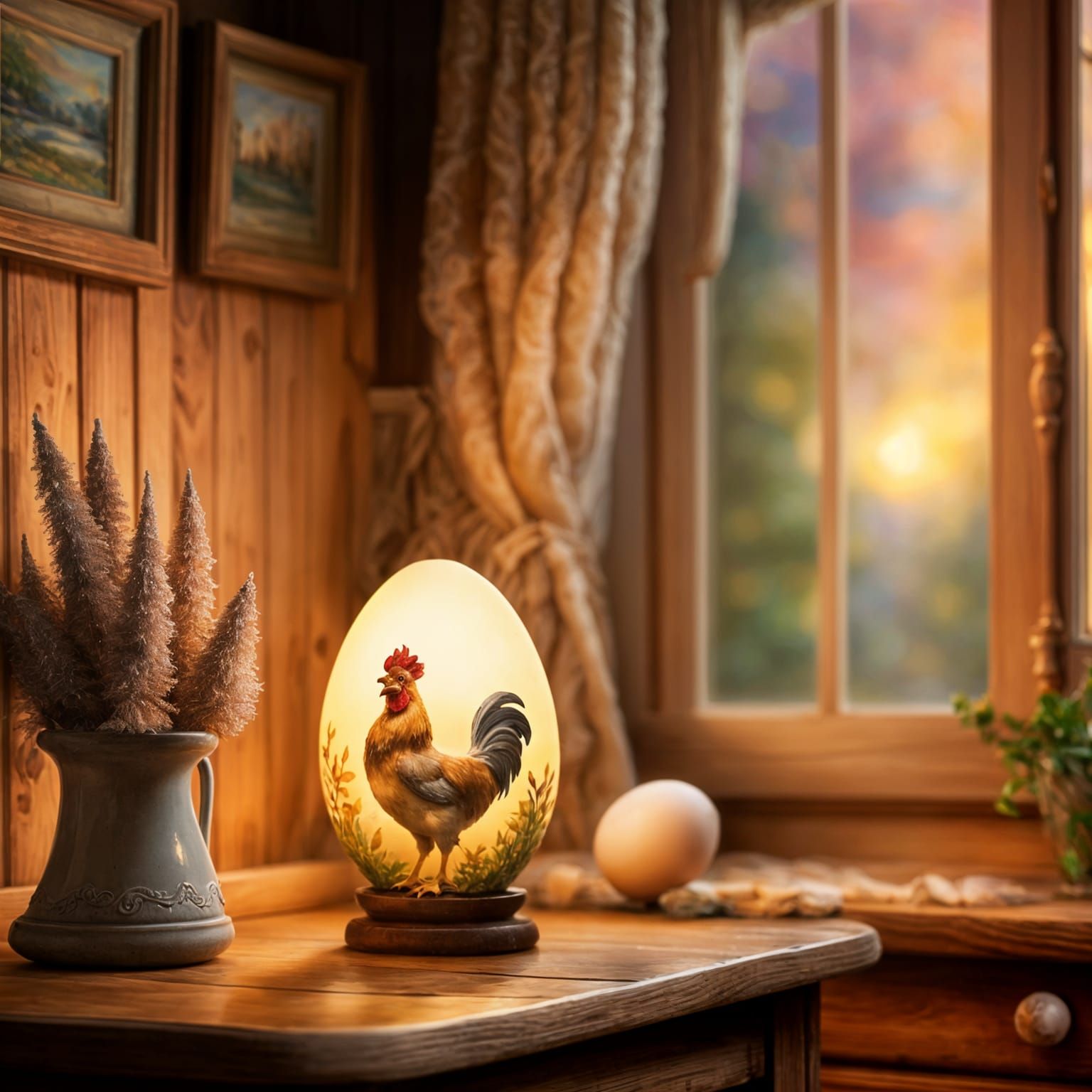 Chicken Egg Lamp in Kinkade Style