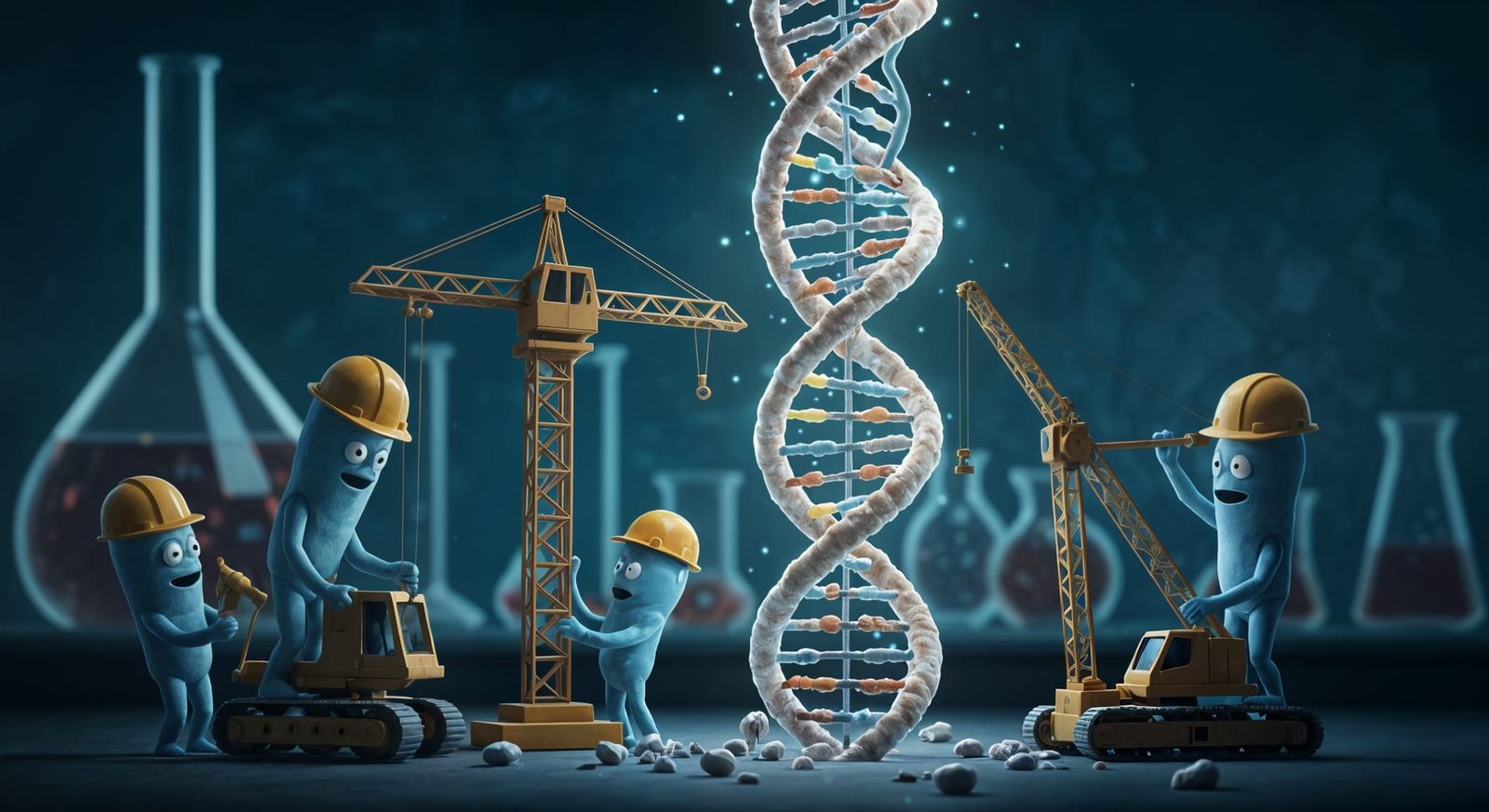 Microbe Crew Builds Glowing DNA Helix in Comic Painterly Sty...