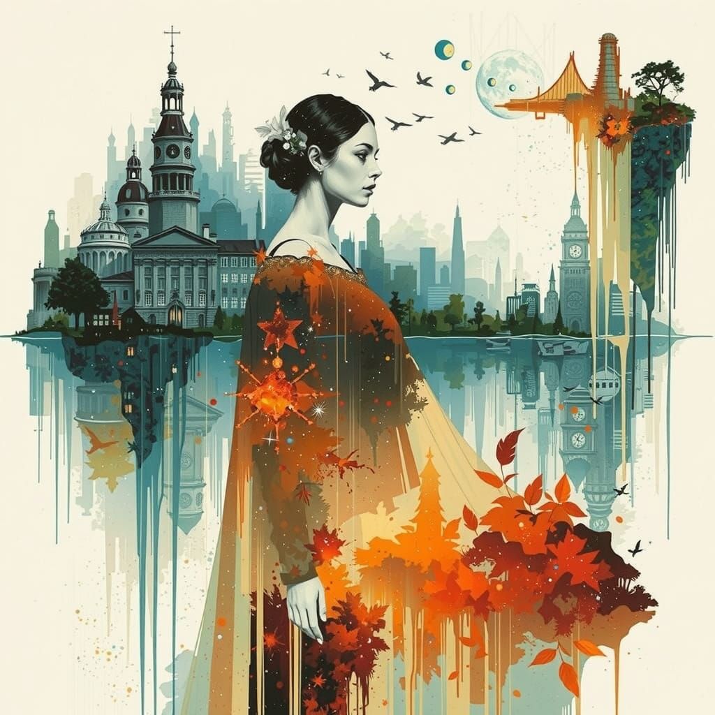 Galaxy Merging with World, Double Exposure Art