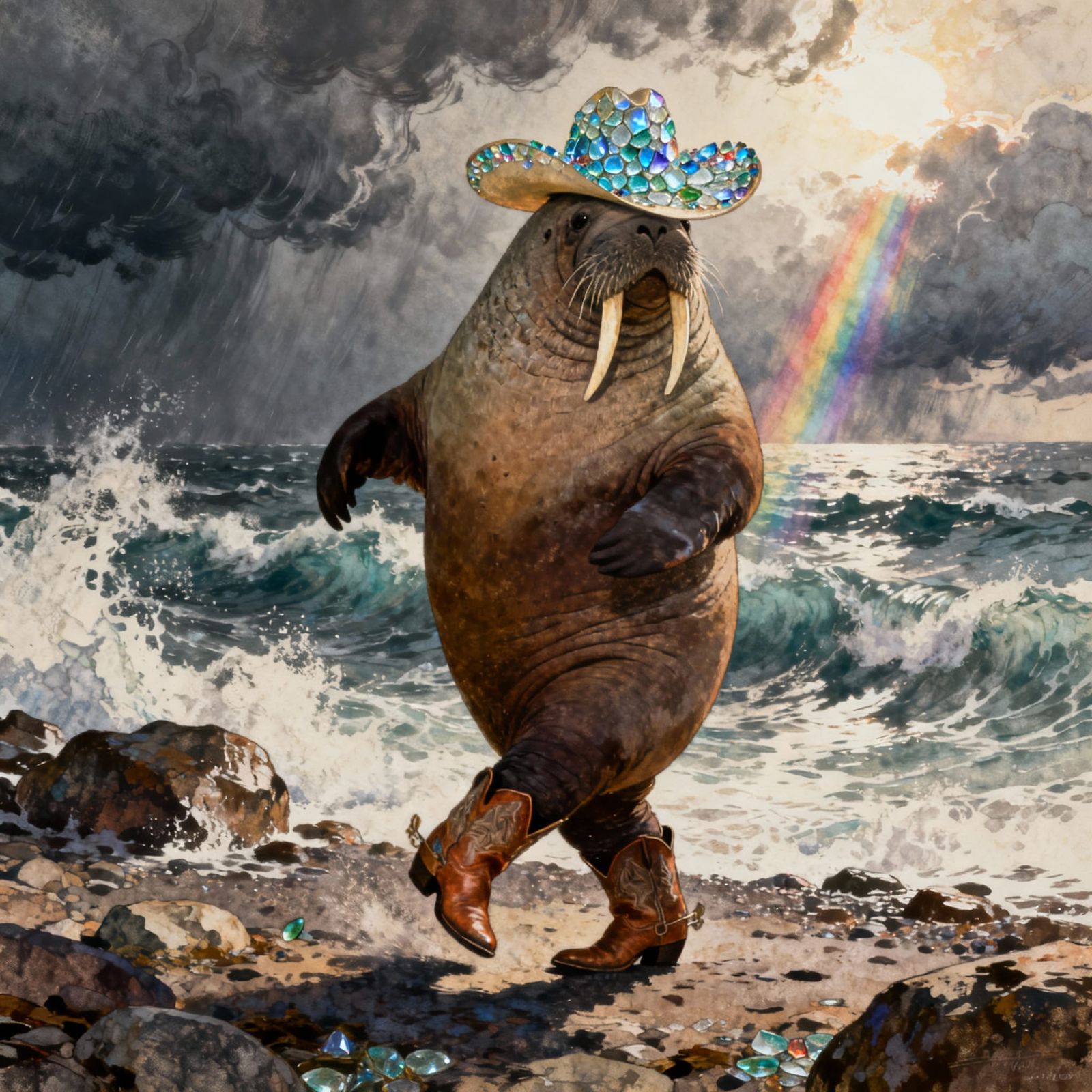 Colossal Walrus Line Dancing in Cowboy Gear