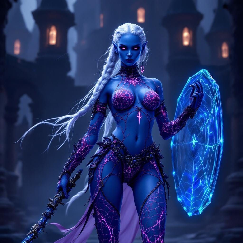 Blue Elf Cleric with Spiderweb Armor
