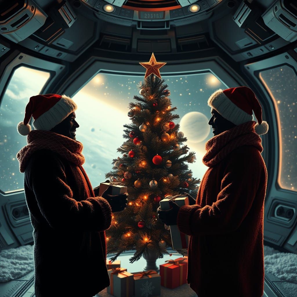 Christmas Celebration in Futuristic Space Station