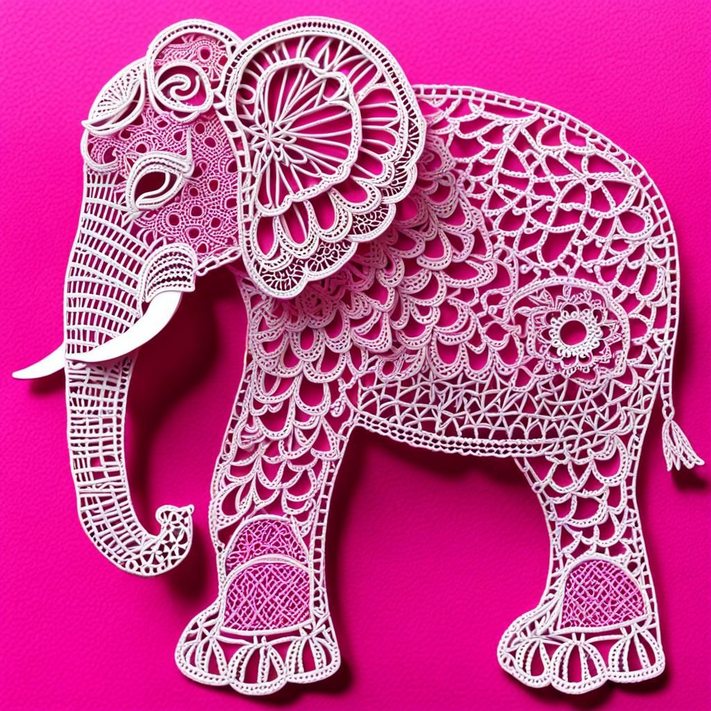 Neon Pink Zentangle Elephant in Lace