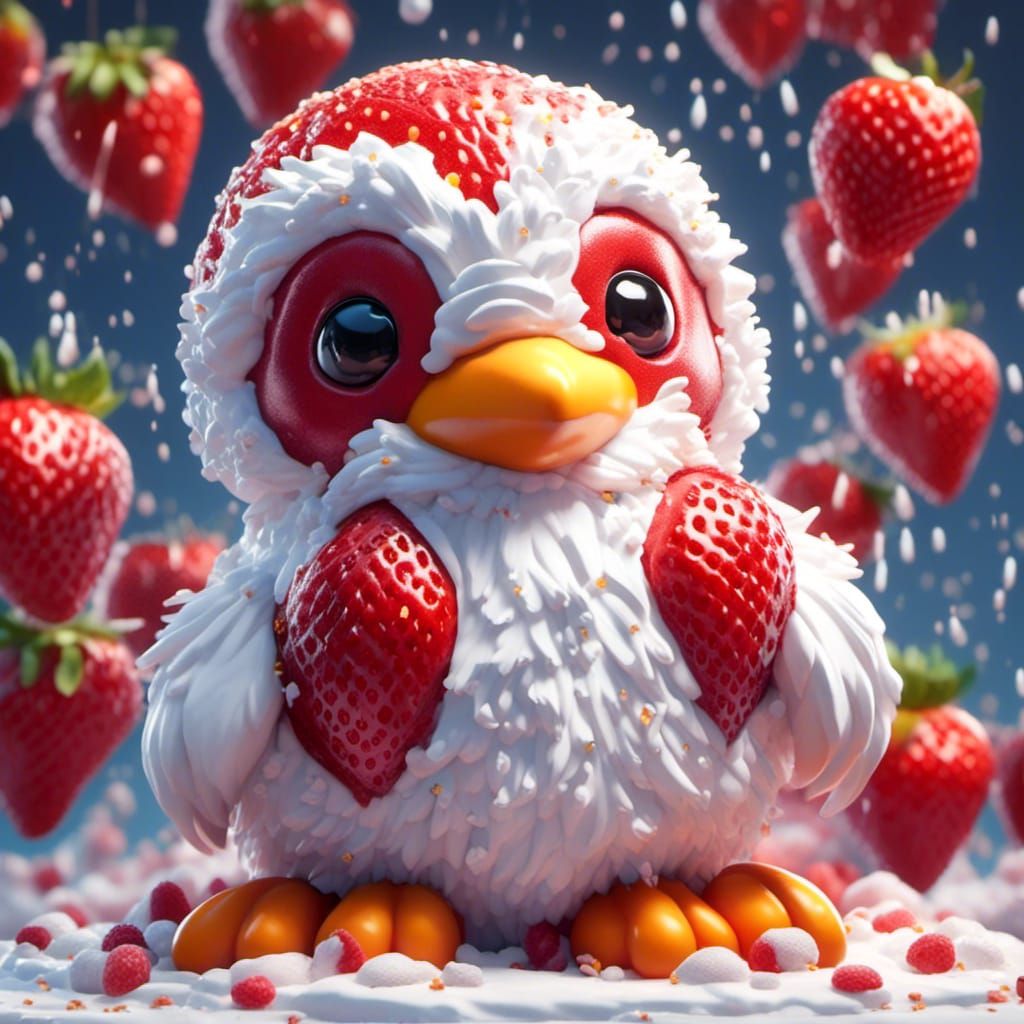 Strawberry Penguin Portrait in Pastel Colors