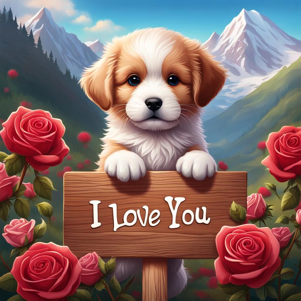 Adorable Puppy Love Message in Hyperrealistic Style