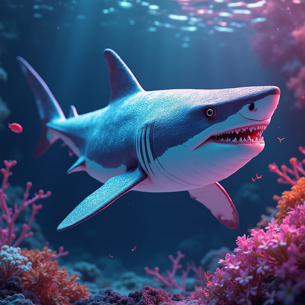 Vibrant Shark Sports Futuristic Sneakers in Neon Ocean