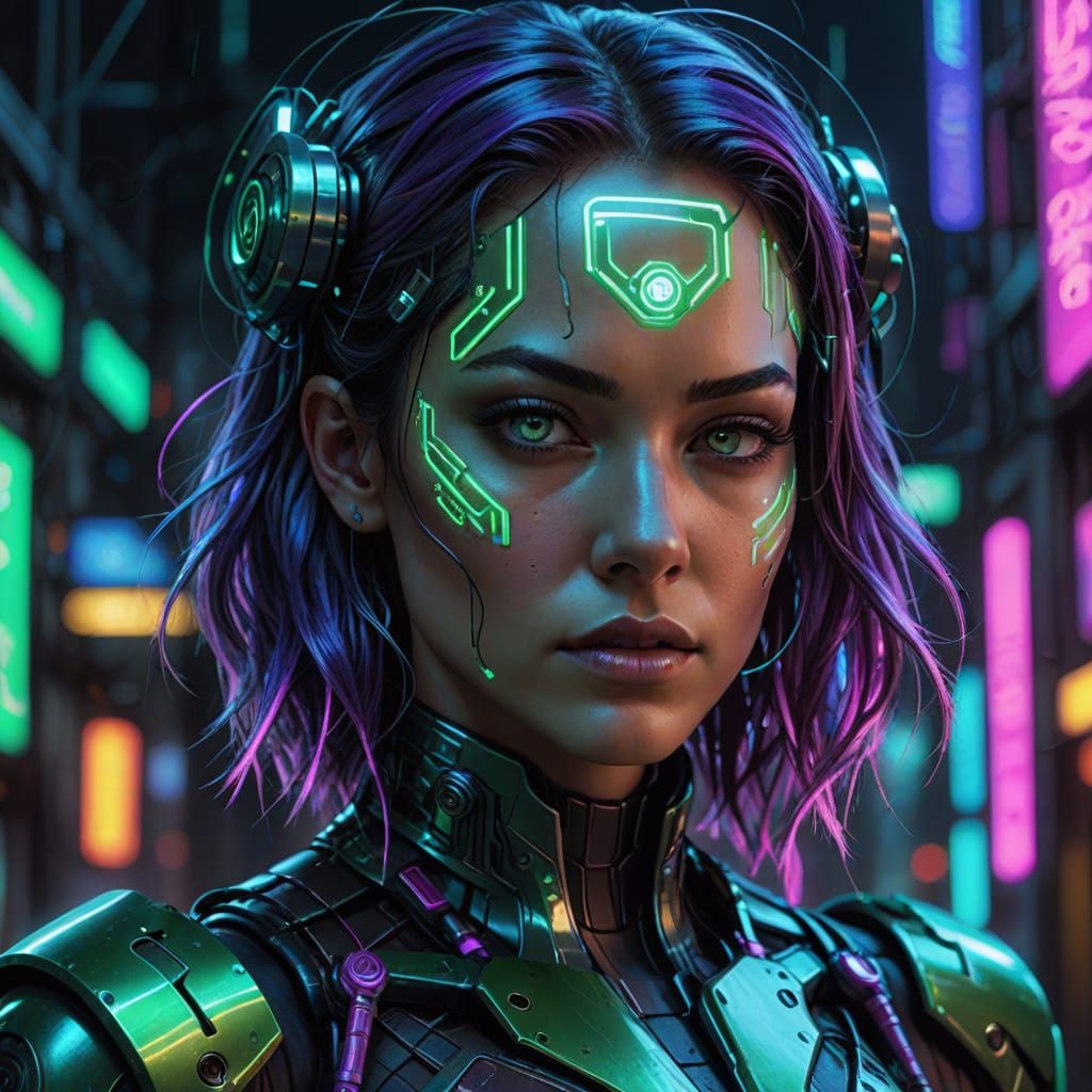 Cyberpunk Woman with Fiber Optic Hair in Neon