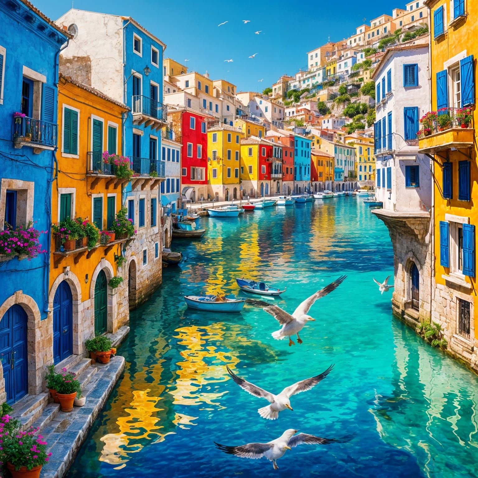 Colourful Mediterranean Town on a Summer Day