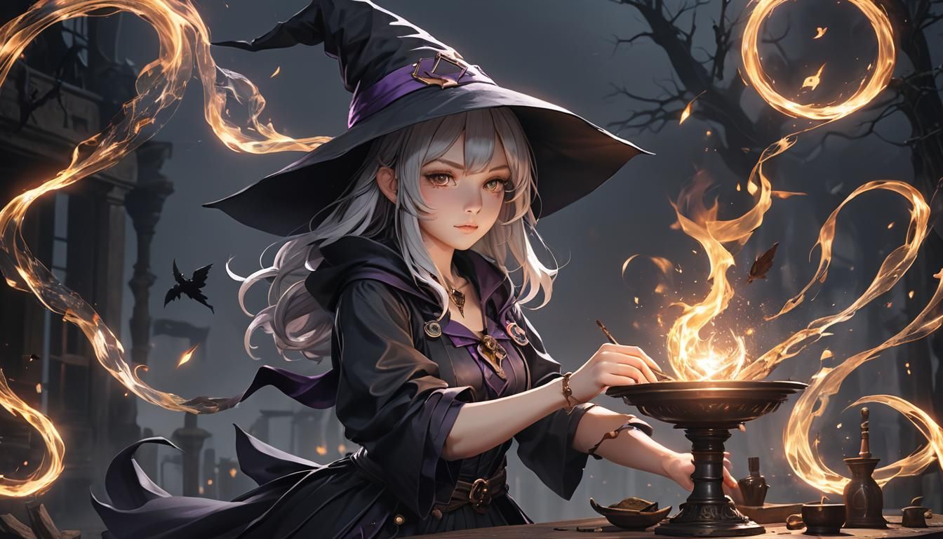 Beautiful Witch Casting Spells: Detailed 3D Anime Art