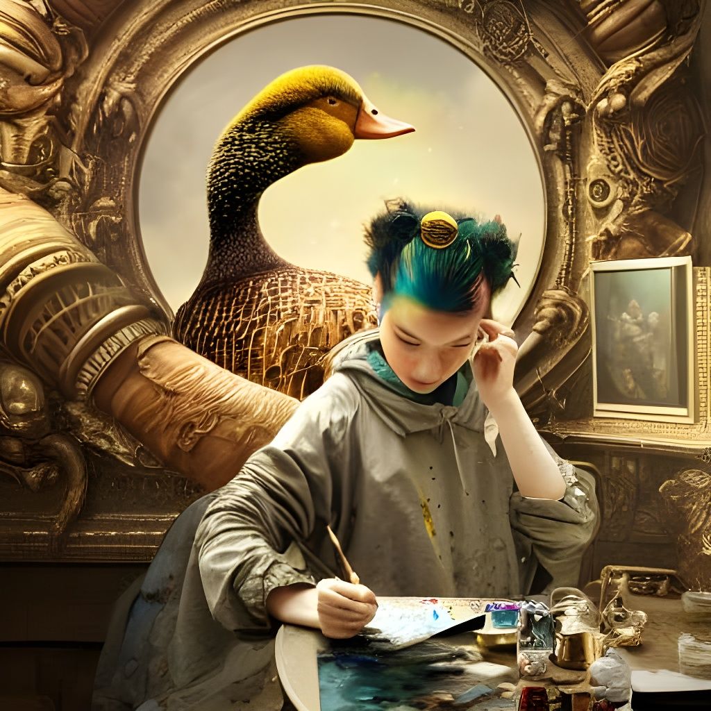 Renaissance Painter Creates Golden Duck Fantasy Art