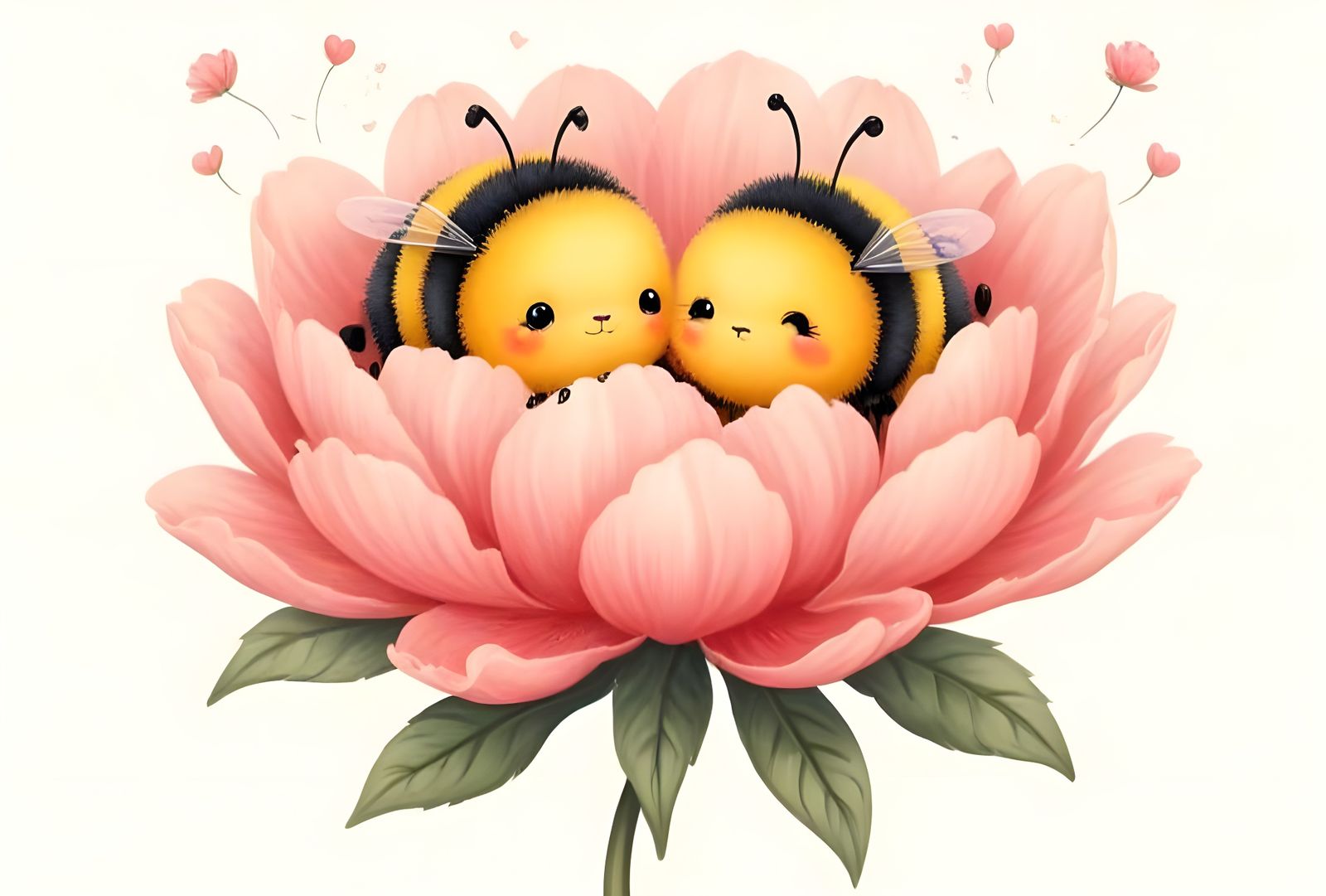 Chibi Bumblebees in Pink Peony with Script Font