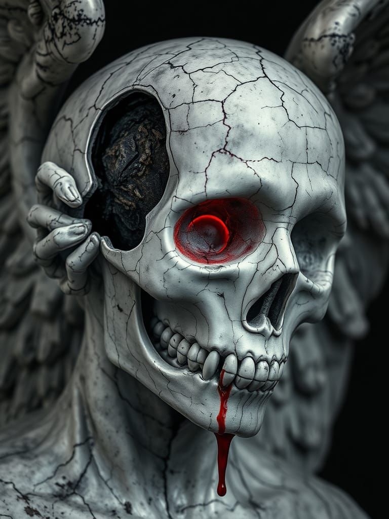 Angel Statue Face Morphs into Skull