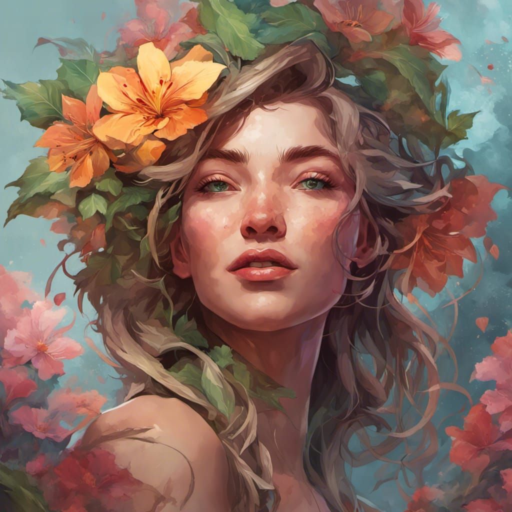 Cannabis Flower Portrait in Art Nouveau Style