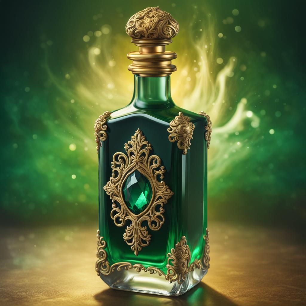 Emerald Shrinking Potion: Hyperrealistic Concept Art