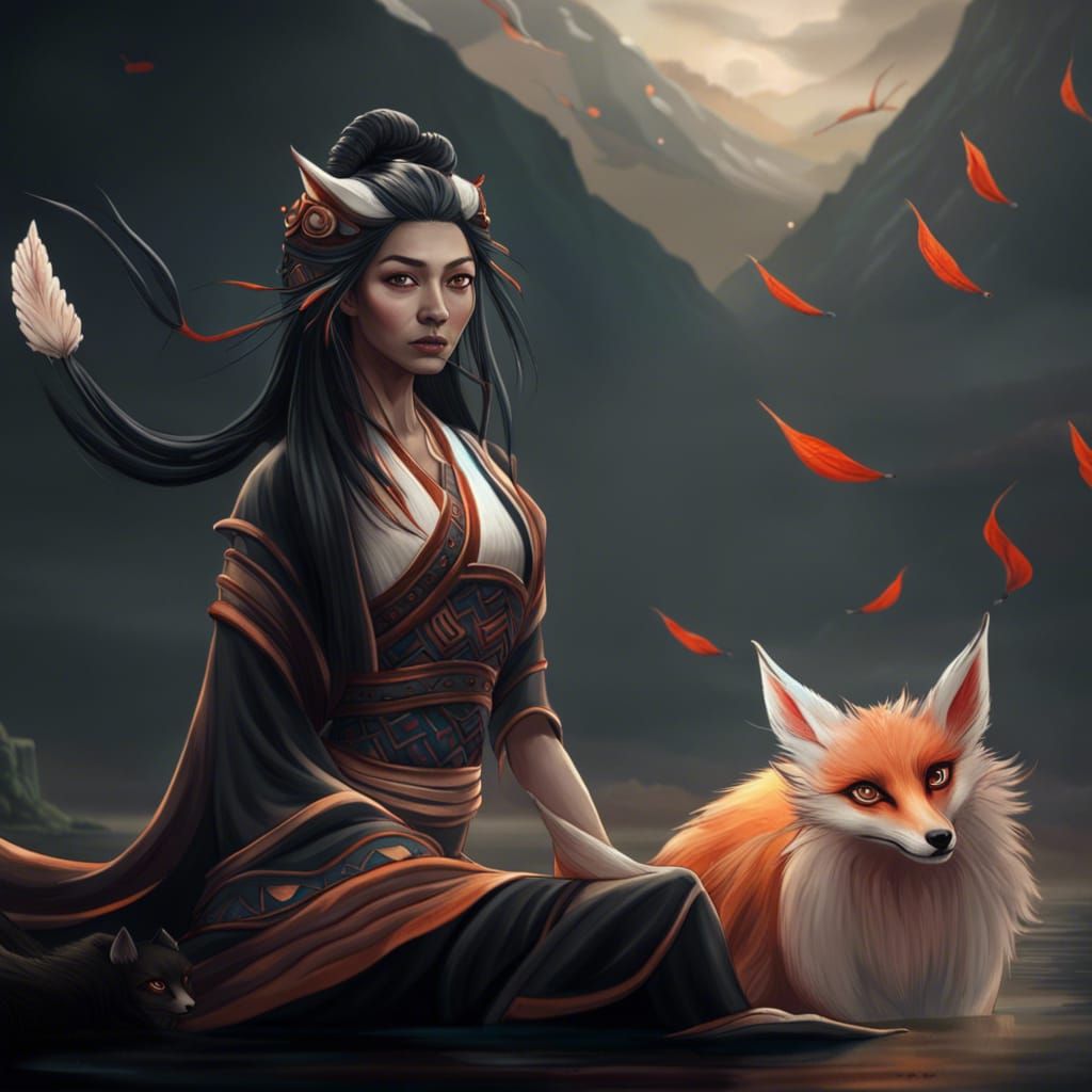 Goddess Inari and Student in Fantasy Concept Art