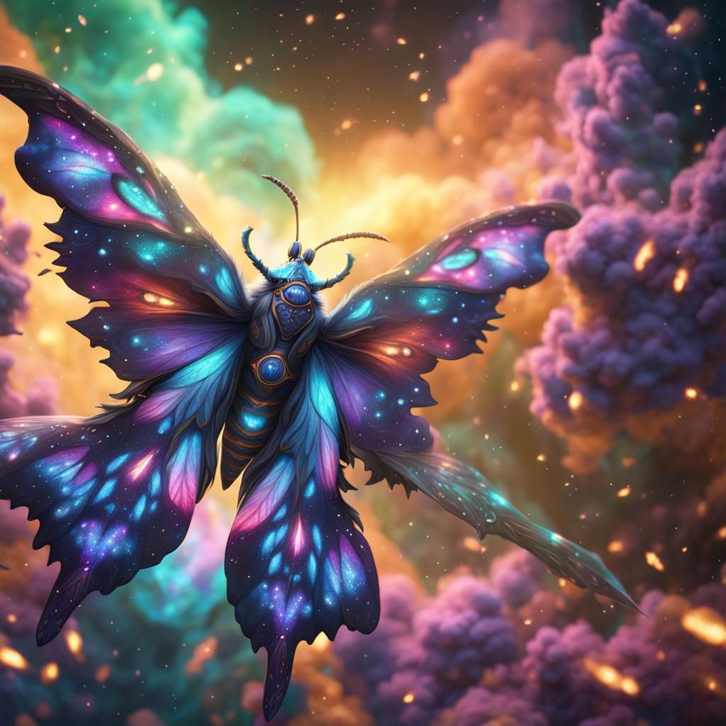 Cosmic Nebula Moth Fantasy Concept Art
