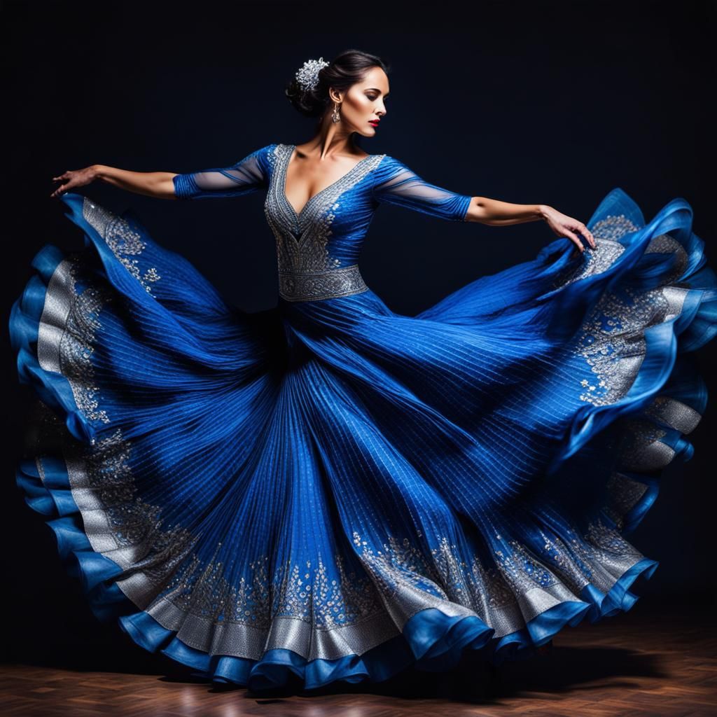 Flamenco Dancer in Blue and Silver Dress