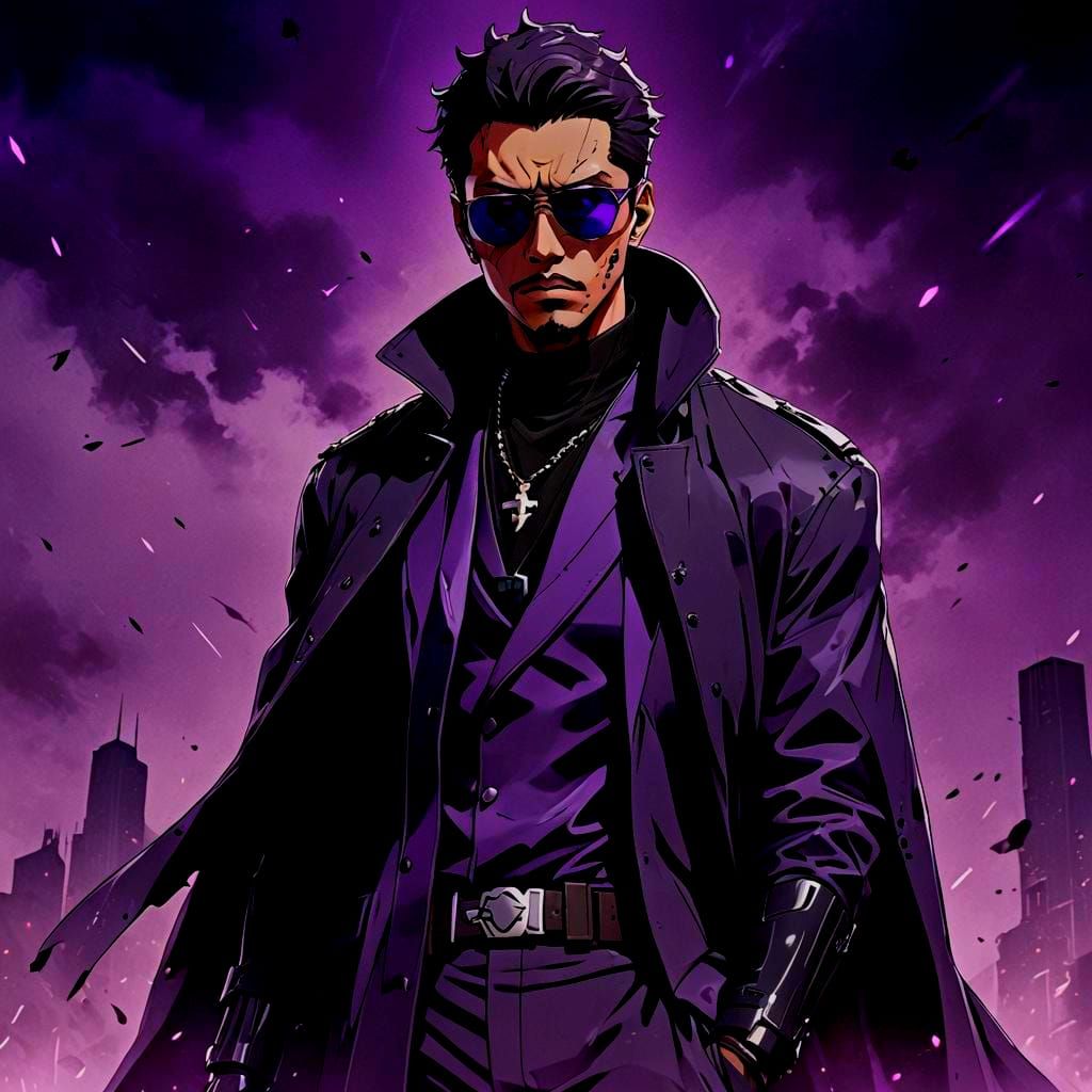 Anime Warrior with Dark Blades in Wasteland