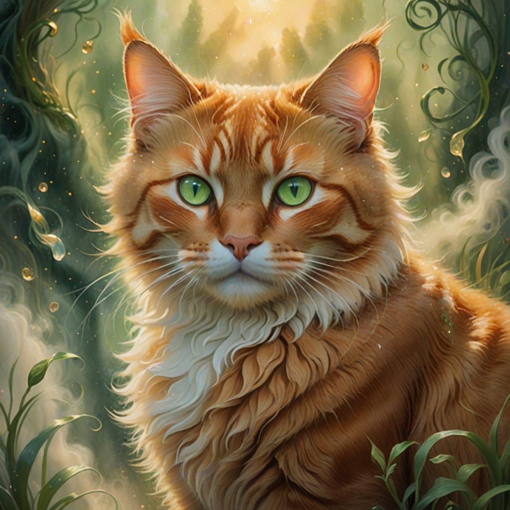 Whimsical Ginger Cat in Golden Light