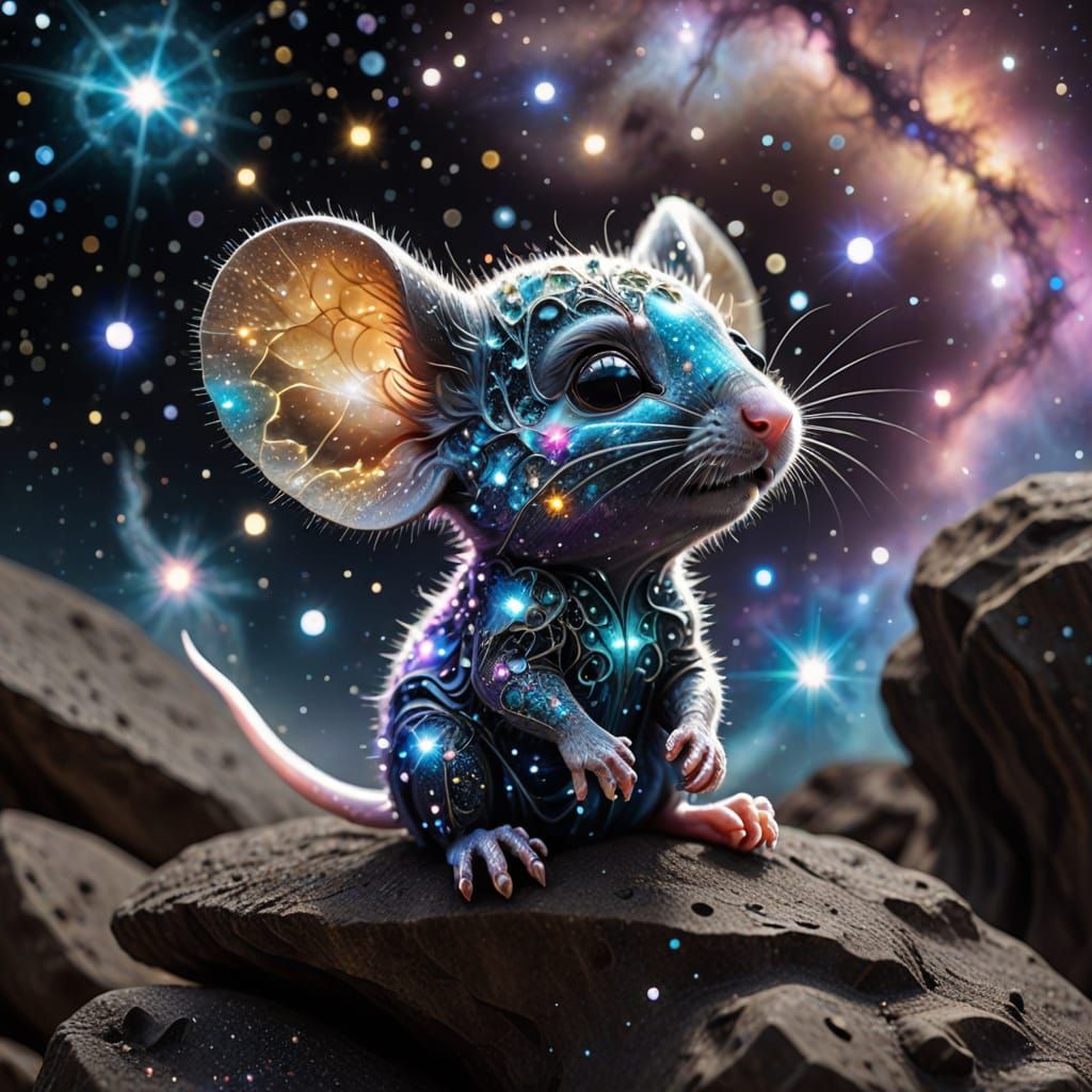 Fractal Cosmos with Alien Elements and Chibi Mouse