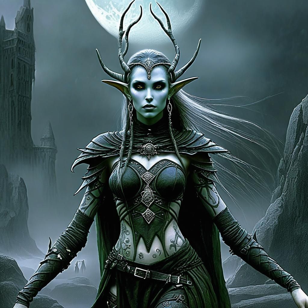 Elf Woman in Dark Fantasy Style
