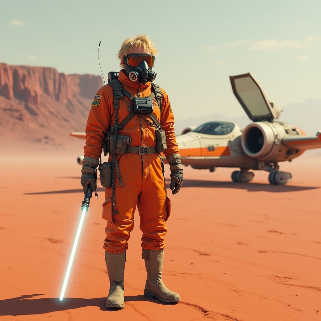 Sci-Fi Figure on Red Planet with Lightsaber