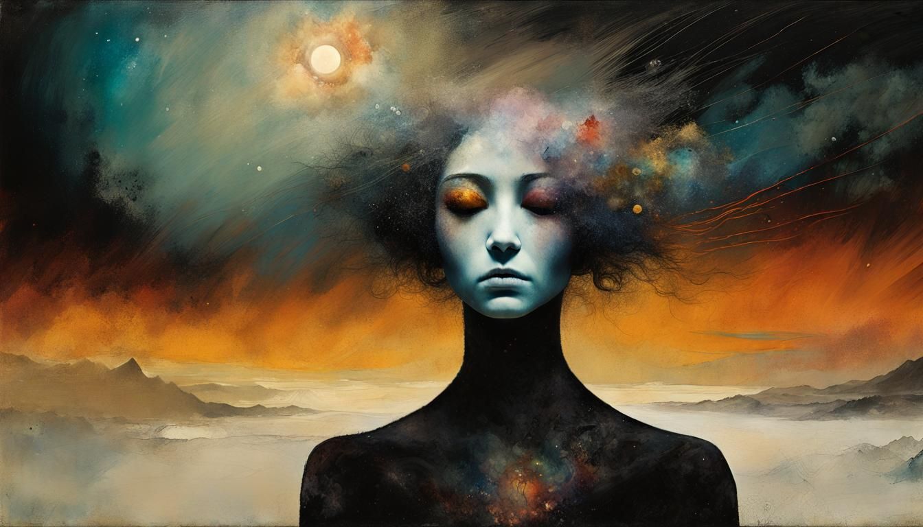 Surreal Cosmos Being Portrait in Oil Painting Style