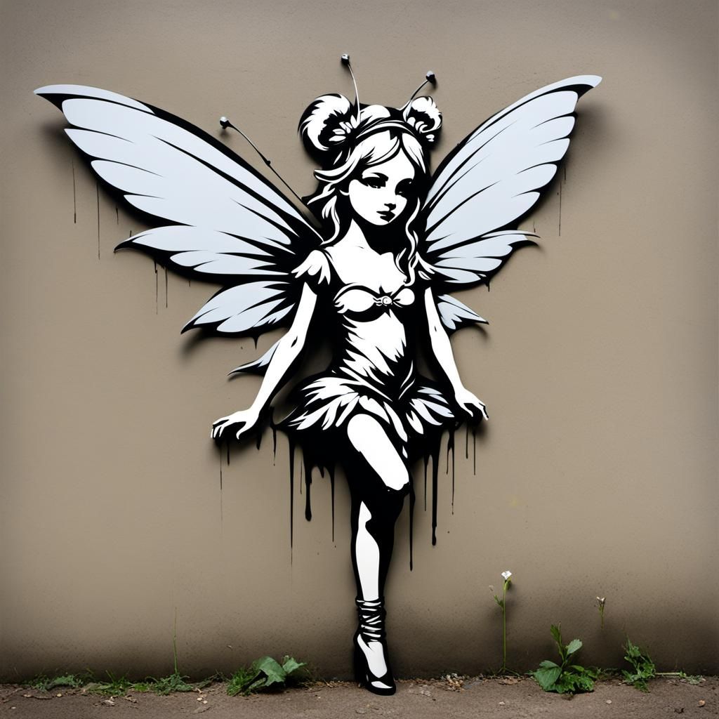 Banksy-esque Fairy with Clawed Feet