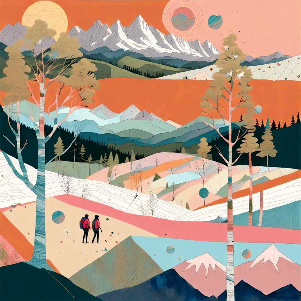 Abstract Collage of Hiker in Nature Scene