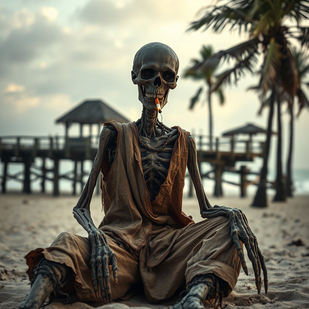 Zombie Smoker on Beach in Gritty Style