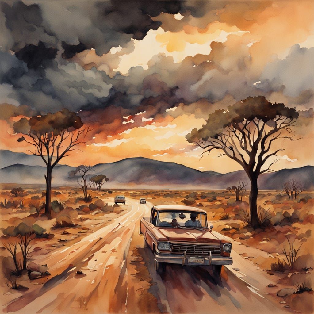 Desert Savannah Construction in Watercolor Style