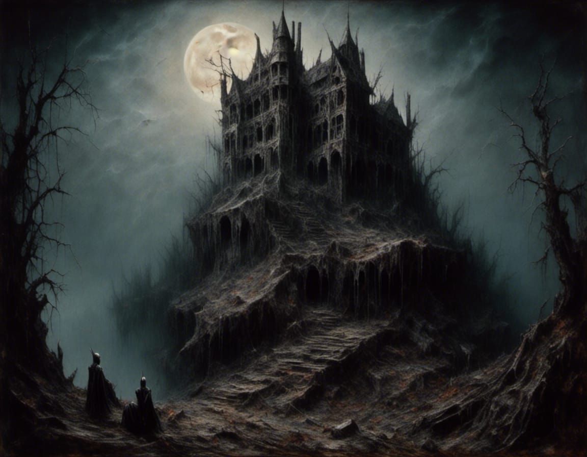 Eerie Castle at Night in Oil Painting Style