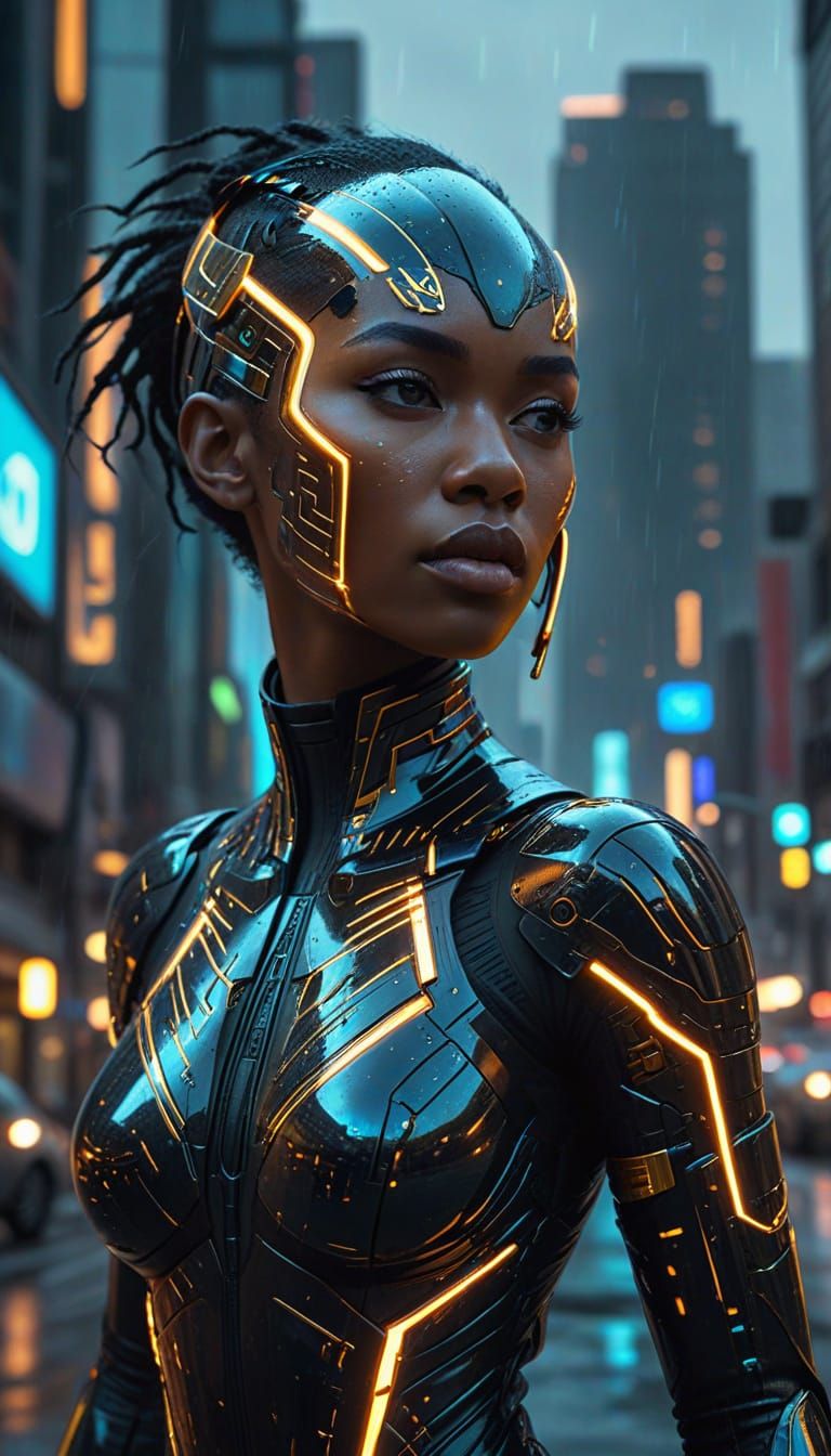 Cyberpunk Woman with Plasma Whip in Neon City