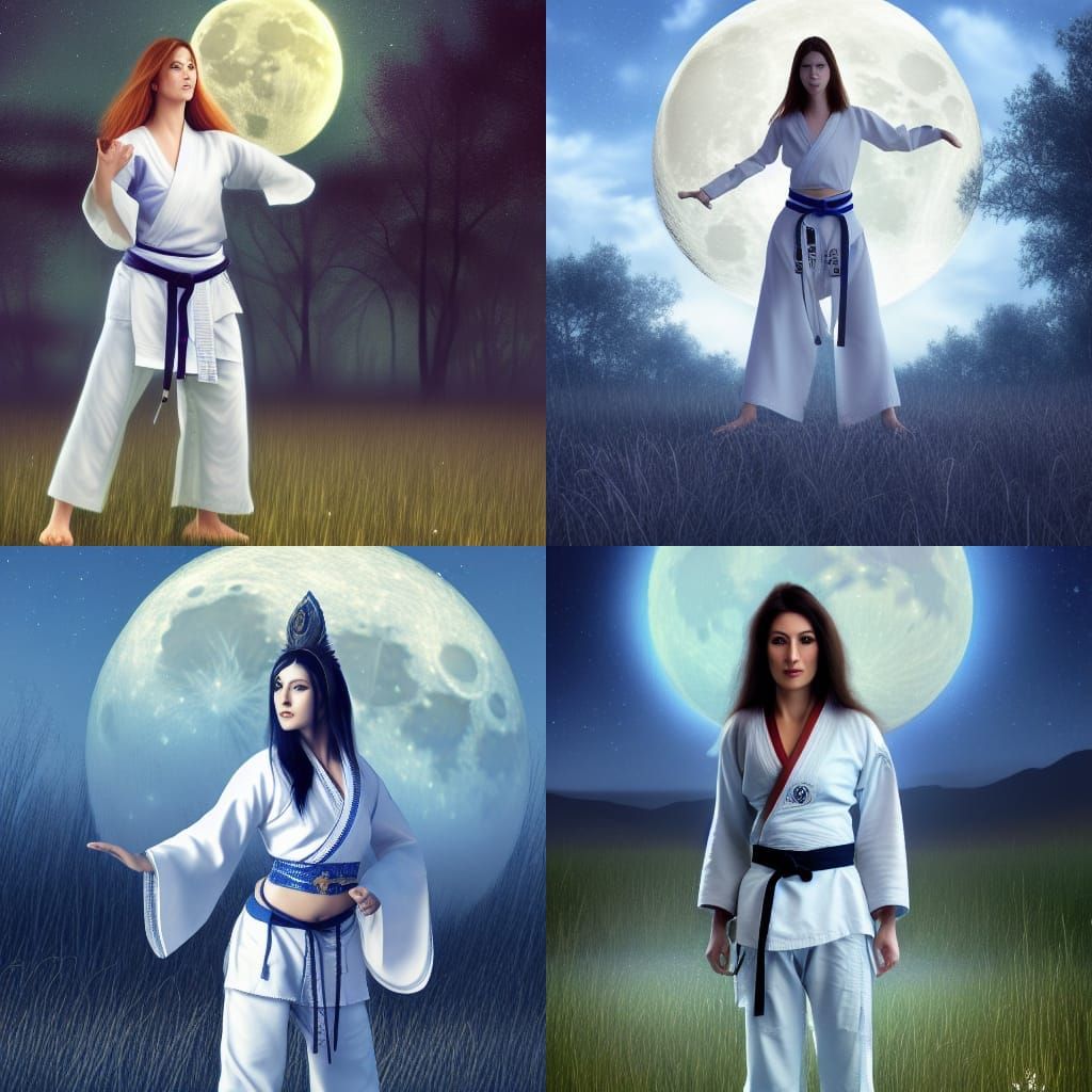 Moon Priestess Martial Artist in Detailed Dark Fantasy Art