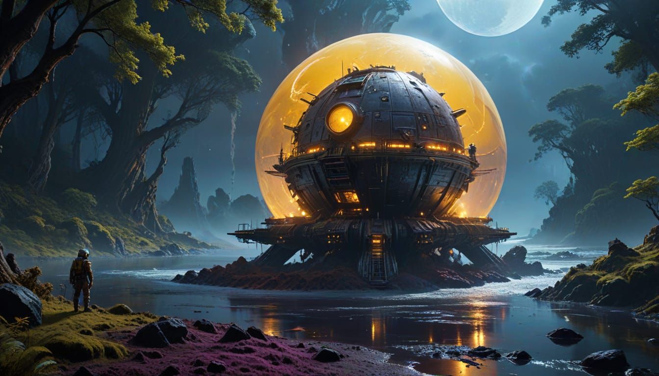 Surreal Sci-Fi Forest on Lunar Surface