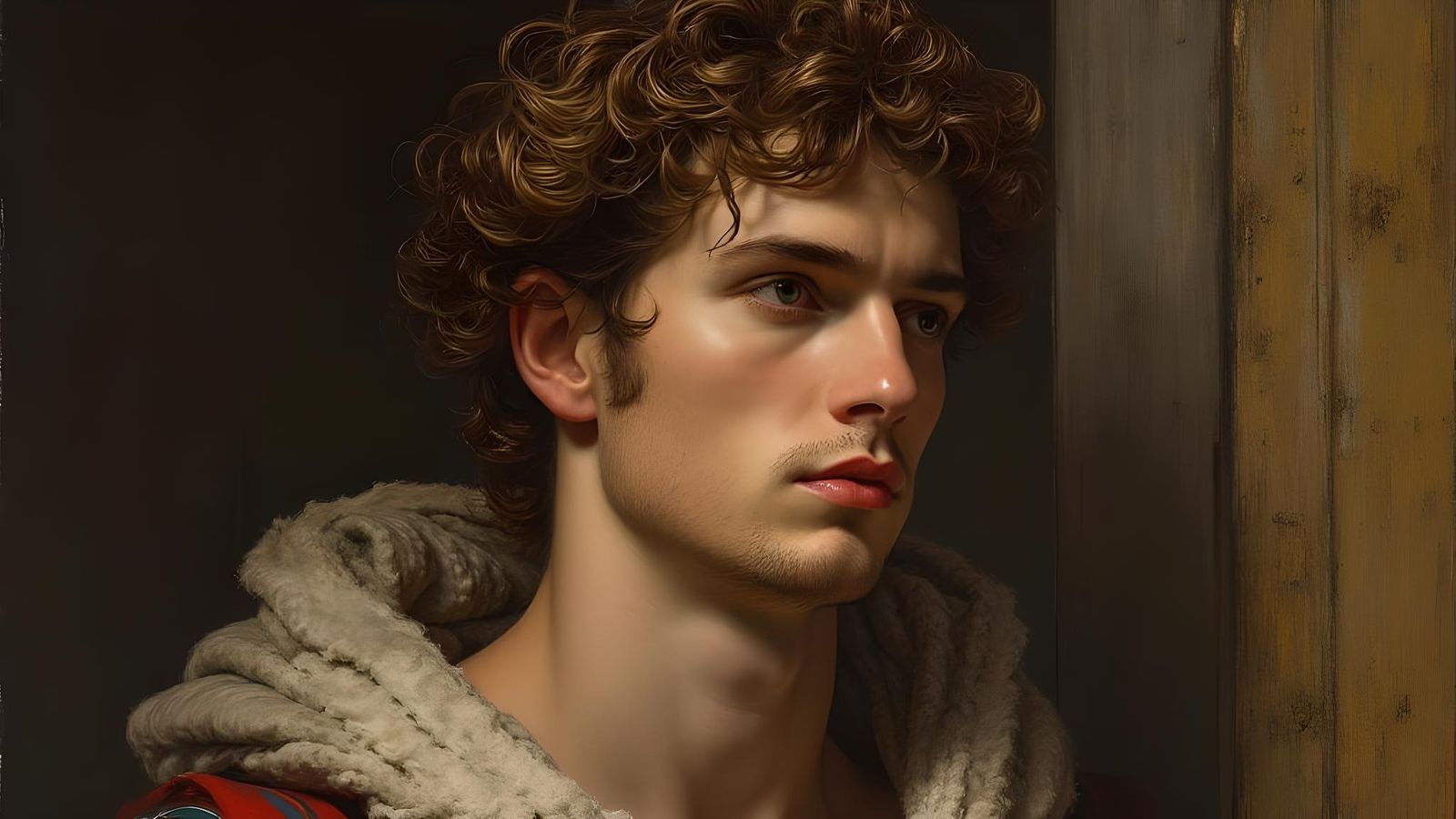 Uomo giovane - Stile pittorico realistico, dettagliate ombreggiature, colori vivaci. Ispirato ai ritratti rinascimentali...