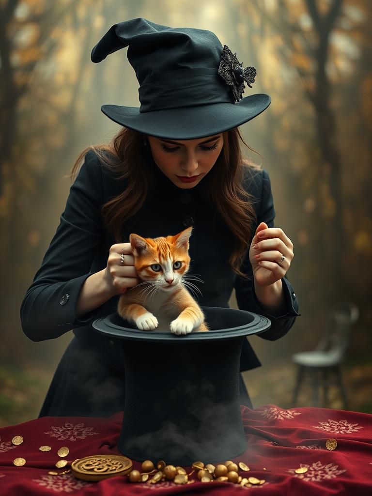 Woman Magician's Cat-in-Hat Magic Trick