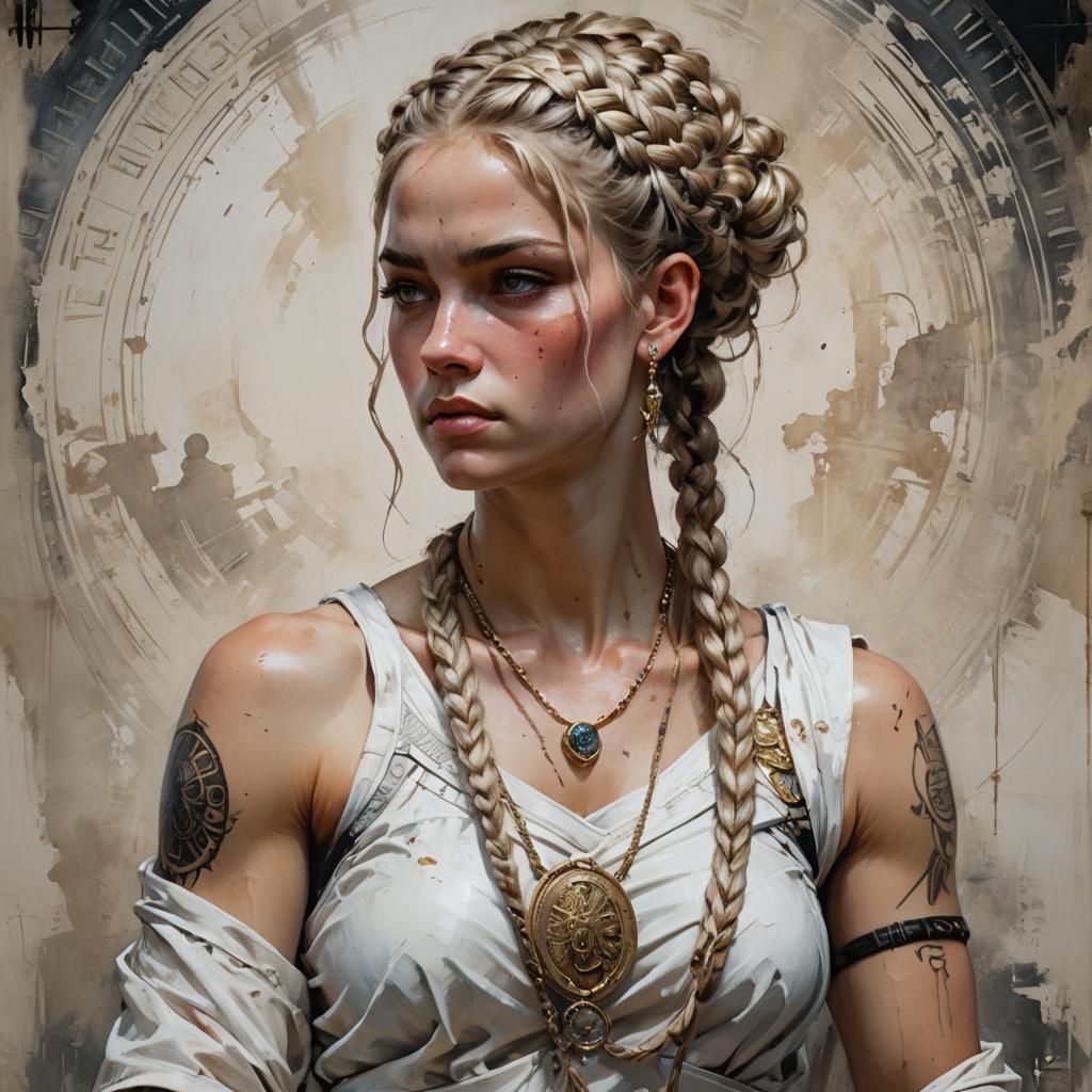 Female Athlete in Toga with Hyperrealistic Art Background