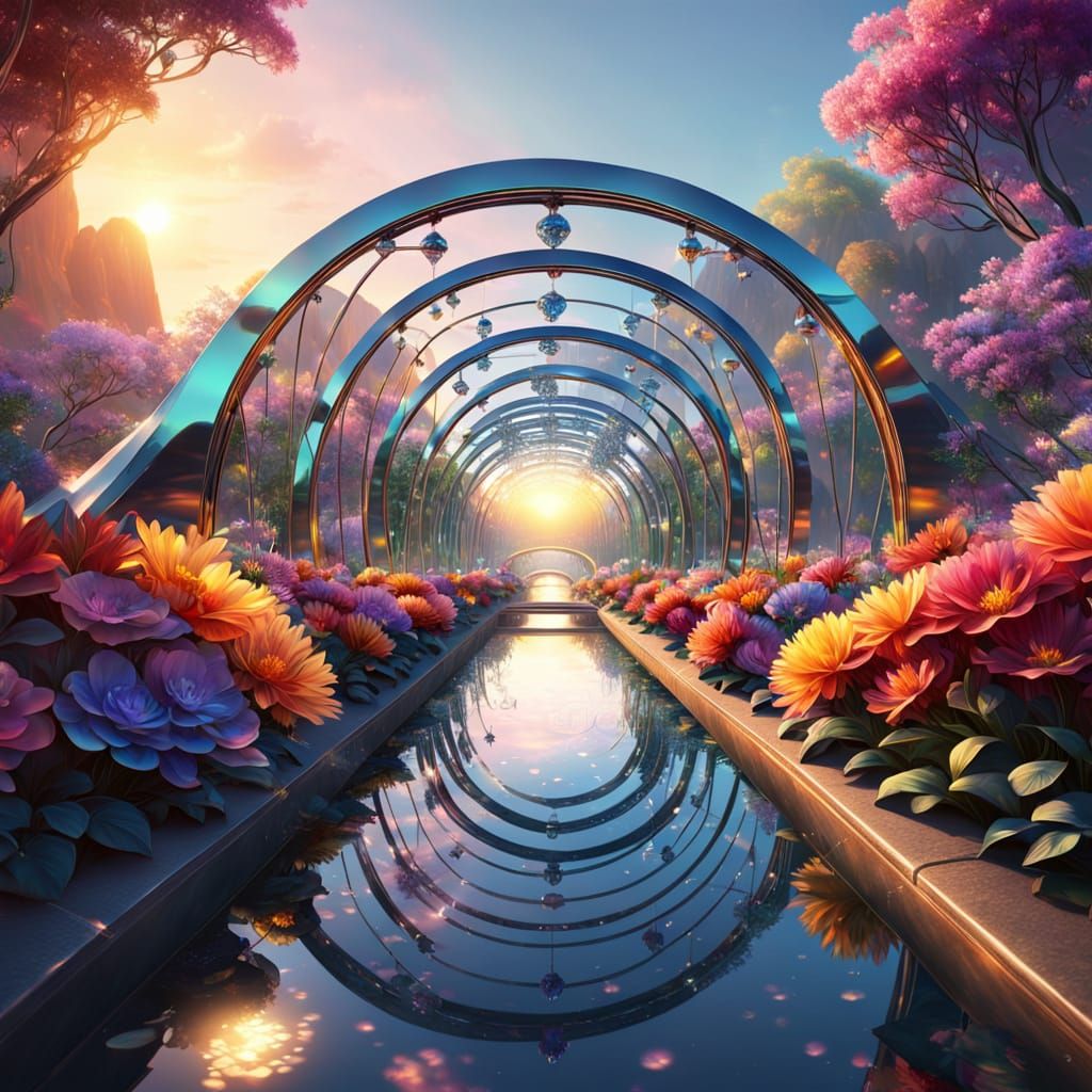 Chrome and Crystal Bridge in Golden Sunrise