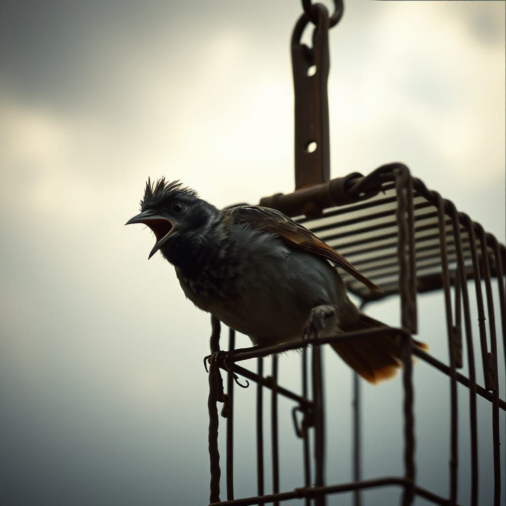 Trapped Sparrow in Cinematic Film Still