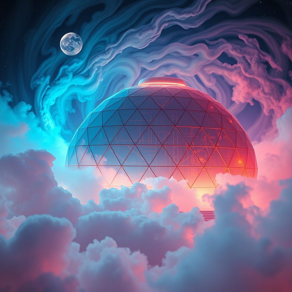 Futuristic Lunar Geodesic Dome in Ethereal Atmosphere