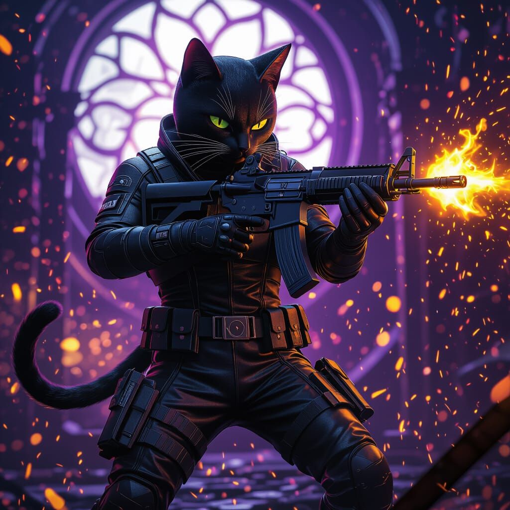 Standmix Cat Ninja with Fiery AK47