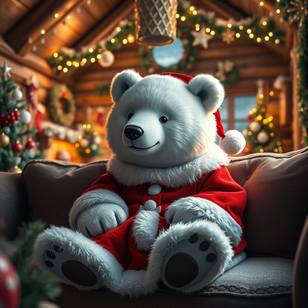A Fluffy Polar Bear in Festive Holiday Cheer